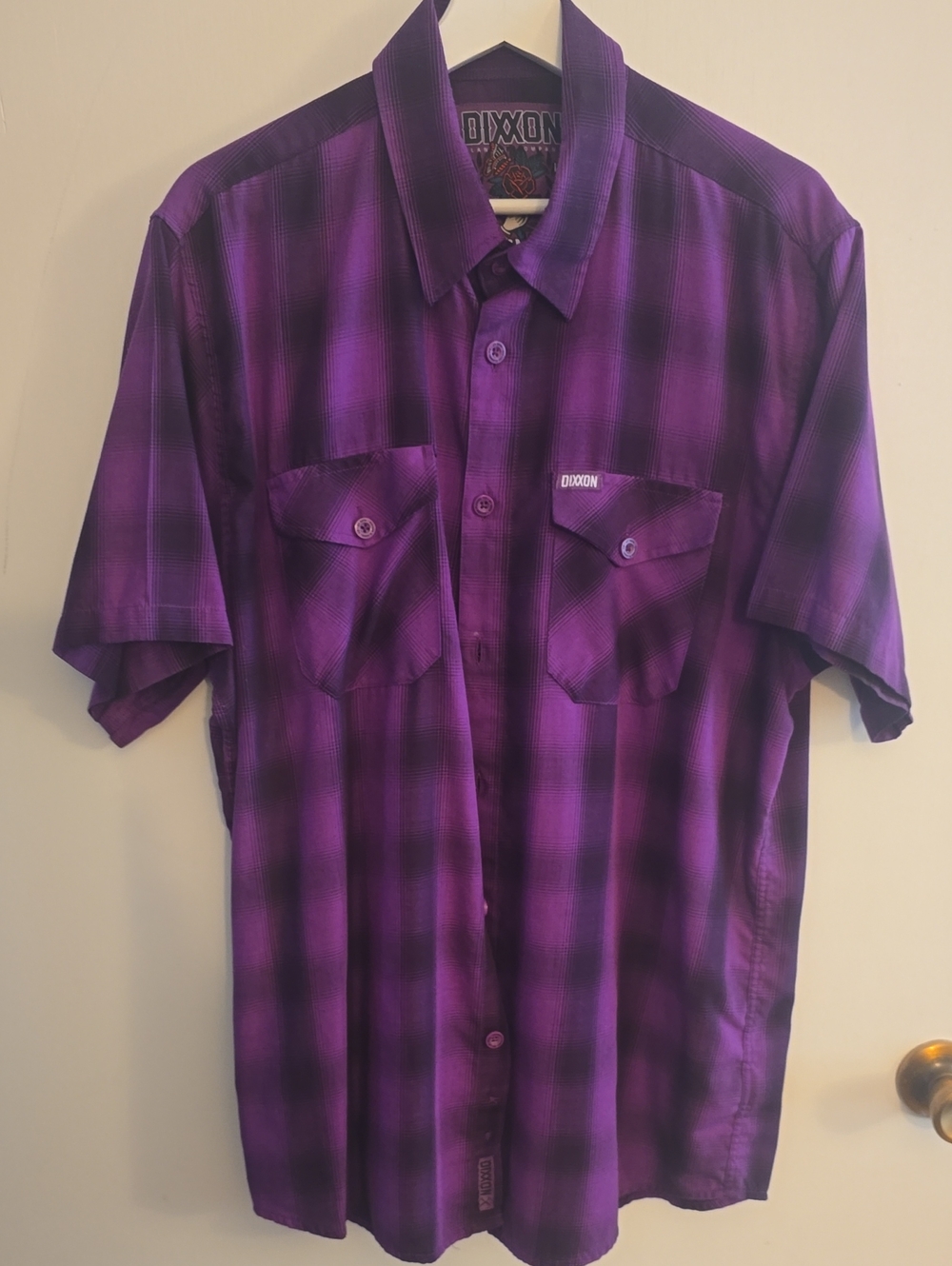 DIXXON Purple Plaid Short Sleeve Button-Down Shirt